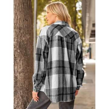 AUTOMET Womens Fall Outfits Fashion Clothes Shackets Flannel Plaid Button Down Long Sleeve Shirts Jackets Grey XL