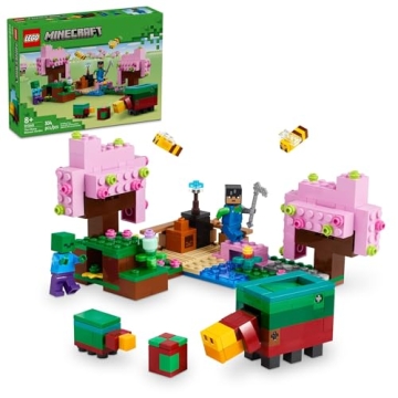 LEGO Minecraft The Cherry Blossom Garden, Video Game Toy for Kids, Building Set with 2 Minecraft Min...