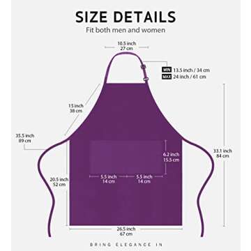 Syntus 2 Pack Adjustable Bib Apron Waterdrop Resistant with 2 Pockets Cooking Kitchen Aprons for BBQ...