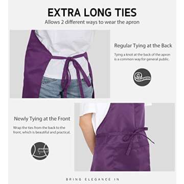 Syntus 2 Pack Adjustable Bib Apron Waterdrop Resistant with 2 Pockets Cooking Kitchen Aprons for BBQ Drawing, Women Men Chef, Purple