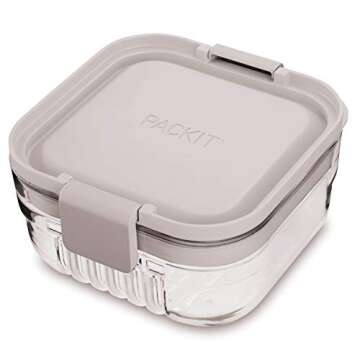 PackIt Mod Snack Bento Food Storage Container, Steel Gray, Shatterproof Crystal Clear Base, with Lea...