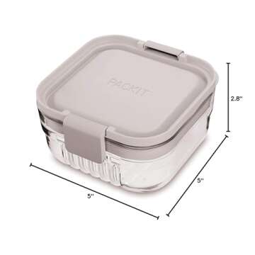 PackIt Mod Snack Bento Food Storage Container, Steel Gray, Shatterproof Crystal Clear Base, with Leak-resistant Dividers and Lid, Microwavable, Dishwasher Safe, Perfect for Snacks