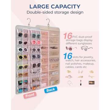 BAGSMART Hanging Jewelry Organizer, Dust Proof Sunglasses Storage Case Wall Mounted, Travel Dual Sid...