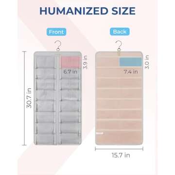 BAGSMART Hanging Jewelry Organizer, Dust Proof Sunglasses Storage Case Wall Mounted, Travel Dual Sided Glasses Case Multiple Pairs, Eyeglasses Holder with 32 Clear Slots & Metal Hook, Grey