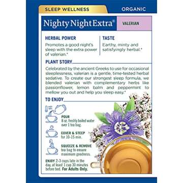 Traditional Medicinals Organic Nighty Night Extra with Valerian Herbal Tea, Promotes a Good Night’s Sleep, (Pack of 2) - 32 Tea Bags Total