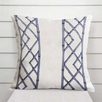 Blue and White Geometric Latticely Ultramarine 18x18 Throw Pillow Cover Zipper Bamboo Trellis Decorative Pillow Cover For Sofa Couch Living Room Housewarming Gift