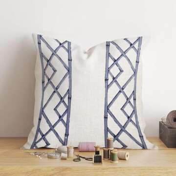 Blue and White Geometric Latticely Ultramarine 18x18 Throw Pillow Cover Zipper Bamboo Trellis Decorative Pillow Cover For Sofa Couch Living Room Housewarming Gift