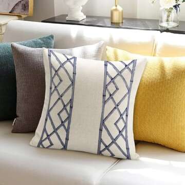 Blue and White Geometric Latticely Ultramarine 18x18 Throw Pillow Cover Zipper Bamboo Trellis Decorative Pillow Cover For Sofa Couch Living Room Housewarming Gift