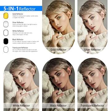 NEEWER 47"x71"/120x180cm Light Reflectors for Photography, Portable 5 in 1 Collapsible Multi Disc wi...