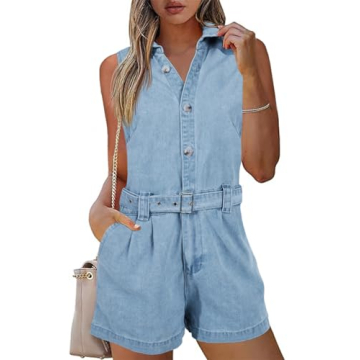 Stylish PLNOTME Women's Sleeveless Denim Rompers for Summer