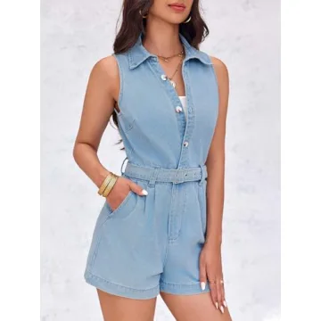 Stylish PLNOTME Women's Sleeveless Denim Rompers for Summer