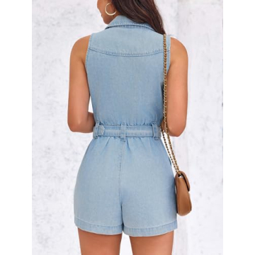 Stylish PLNOTME Women's Sleeveless Denim Rompers for Summer