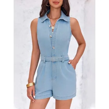 Stylish PLNOTME Women's Sleeveless Denim Rompers for Summer