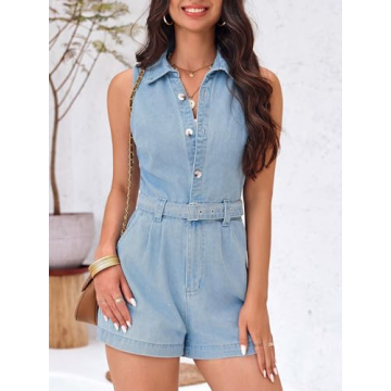 Stylish PLNOTME Women's Sleeveless Denim Rompers for Summer
