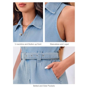 Stylish PLNOTME Women's Sleeveless Denim Rompers for Summer
