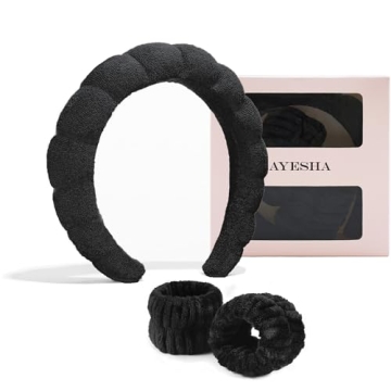 Ayesha Spa Headband and Wristband Set for Skincare Washing Face Terry Cloth Wrist Towels Head Band f...