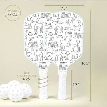 Dog Days Starter Set - Premium Pickleball Paddles and Four (4) Pickle Balls - Lightweight, Honeycomb Core & Comfort Grip Handles - Perfect for Beginners