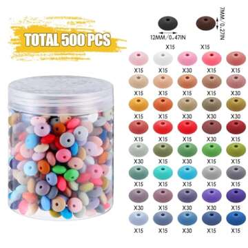 Remuuly 500 Pcs Silicone Lentil Beads - Creative DIY Craft Kit for Jewelry Making and More