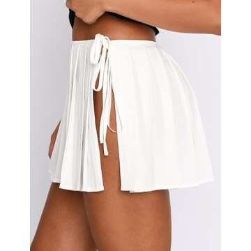 Justalwart Pleated Skirts for Women Sexy White Mini Skirts (US,4-6)