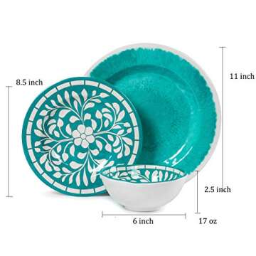 Yinshine Melamine Dinnerware Sets - 12 Piece Plates and Bowls Set for Indoor and Outdoor Use, Lightw...