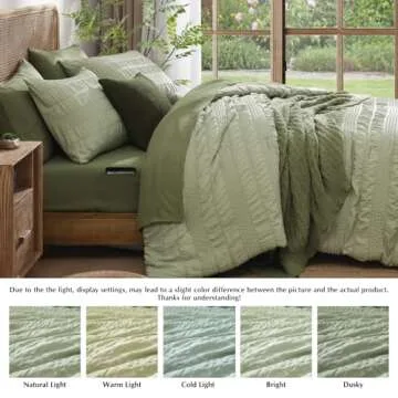 CASAAGUSTO King Size Comforter Set, 7 Pieces Sage Green Seersucker Bed in a Bag King Soft All Seasons, King Bedding Sets with Comforter, Flat Sheet, Fitted Sheet, 2 Pillow Shams, 2 Pillowcases
