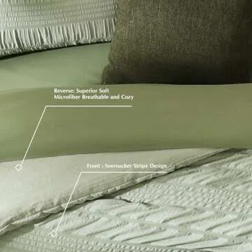 CASAAGUSTO King Size Comforter Set, 7 Pieces Sage Green Seersucker Bed in a Bag King Soft All Seasons, King Bedding Sets with Comforter, Flat Sheet, Fitted Sheet, 2 Pillow Shams, 2 Pillowcases