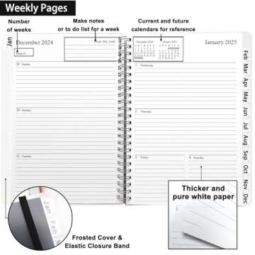 Veiai 2025 Planner,January - December, Wirebound,Weekly and Monthly with Monthly Tabs Planner, Frosted Cover,6.5"x8.5", Twin-Wire Binding Calendar Notebook (Black)