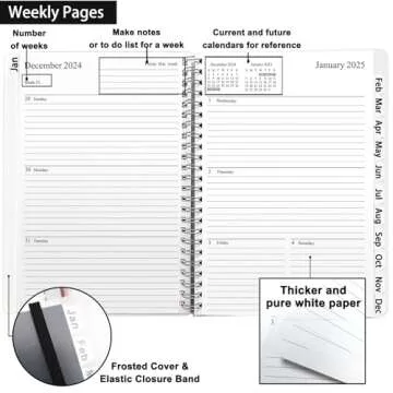 Veiai 2025 Planner,January - December, Wirebound,Weekly and Monthly with Monthly Tabs Planner, Frosted Cover,6.5"x8.5", Twin-Wire Binding Calendar Notebook (Black)
