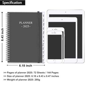Veiai 2025 Planner,January - December, Wirebound,Weekly and Monthly with Monthly Tabs Planner, Frosted Cover,6.5"x8.5", Twin-Wire Binding Calendar Notebook (Black)