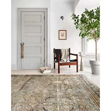 Loloi Layla Collection, LAY-03, Olive/Charcoal, 2'-0" x 5'-0", .13" Thick, Accent Rug, Soft, Durable, Vintage Inspired, Distressed, Low Pile, Non-Shedding, Easy Clean, Printed, Living Room Rug