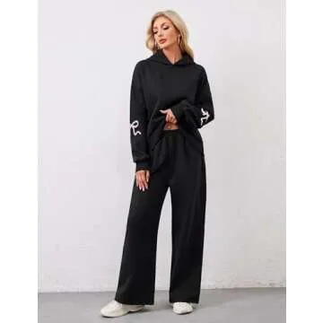Livtany Women's 2 Piece Outfits Bow Trim Print Hoodie Sweatsuit Sets Oversized Sweatshirt Wide Leg Sweatpants With Pockets