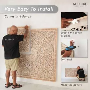 King Wood Headboard Rustic | Carved Full Headboard Only | Wooden Headboard Full Size Bed | Wall Mount Headboard King | Full Bed Headboard Panels (Manusa Antic, Cal King)