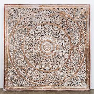 King Wood Headboard Rustic | Carved Full Headboard Only | Wooden Headboard Full Size Bed | Wall Mount Headboard King | Full Bed Headboard Panels (Manusa Antic, Cal King)