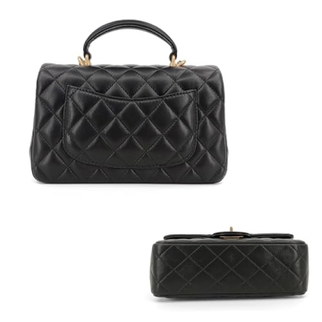 M-ioi-M Small Quilted Crossbody Bags for Women, Genuine Leather Shoulder Bags with Gold Chain Strap, Soft Lambskin Top Handle Flap Purses, Trendy Luxury Designer Lady Dressy Evening Handbags (Black)