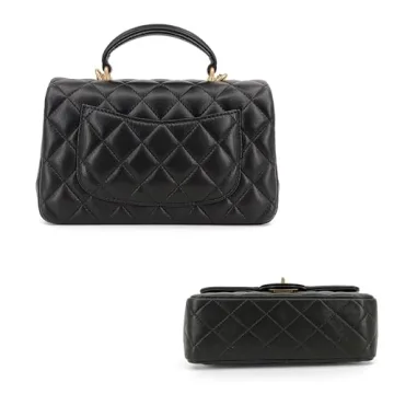 M-ioi-M Small Quilted Crossbody Bags for Women, Genuine Leather Shoulder Bags with Gold Chain Strap, Soft Lambskin Top Handle Flap Purses, Trendy Luxury Designer Lady Dressy Evening Handbags (Black)