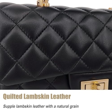 M-ioi-M Small Quilted Crossbody Bags for Women, Genuine Leather Shoulder Bags with Gold Chain Strap, Soft Lambskin Top Handle Flap Purses, Trendy Luxury Designer Lady Dressy Evening Handbags (Black)