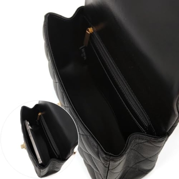 M-ioi-M Small Quilted Crossbody Bags for Women, Genuine Leather Shoulder Bags with Gold Chain Strap, Soft Lambskin Top Handle Flap Purses, Trendy Luxury Designer Lady Dressy Evening Handbags (Black)