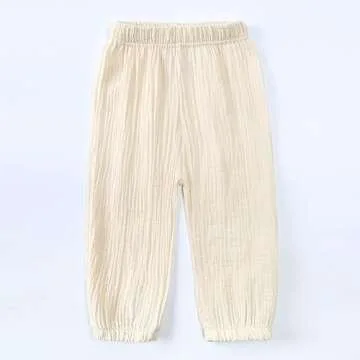 MYGBCPJS Baby Boys Girls 3 Pack Cotton Linen Long Bloomers Ankle Length Trousers Kids Lightweight Elastic Waist Harem Pants