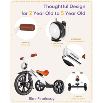 KRIDDO Kids Tricycle with Adjustable Seat and Light