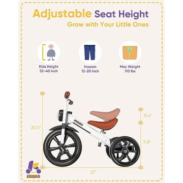 KRIDDO Kids Tricycle with Adjustable Seat and Light