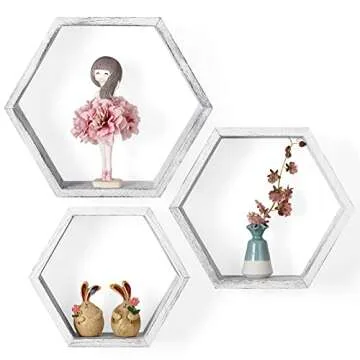 SEHERTIWY 3 Packs Hexagonal Floating Shelves, White Wood Farmhouse Storage Honeycomb Wall Shelf for Home Office