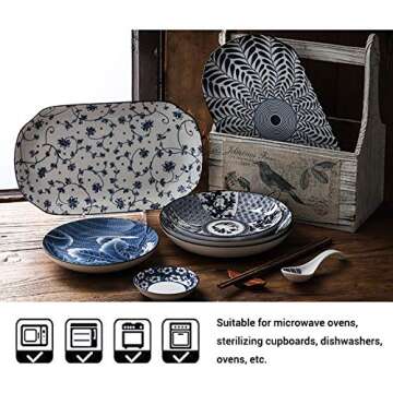 Gegong 12 inch Fish Plate Blue and White Porcelain Dish Serving Plate Floral Dinner Shallow Plate Appetizer Salad Dessert Snack Plate (Tang Grass)