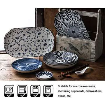 Gegong 12 inch Fish Plate Blue and White Porcelain Dish Serving Plate Floral Dinner Shallow Plate Appetizer Salad Dessert Snack Plate (Tang Grass)