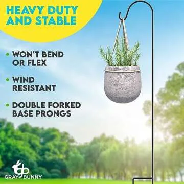 Gray Bunny 35" Shepherds Hooks for Outdoor 4 Pack, Thick Bird Feeder Pole, Hanging Plant Stand, Shepherds Hook for Bird Feeder, Non-Hollow, Non-Adjustable, Extra Long Base Prongs