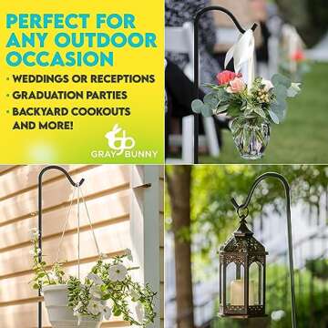Gray Bunny 35" Shepherds Hooks for Outdoor 4 Pack, Thick Bird Feeder Pole, Hanging Plant Stand, Shepherds Hook for Bird Feeder, Non-Hollow, Non-Adjustable, Extra Long Base Prongs