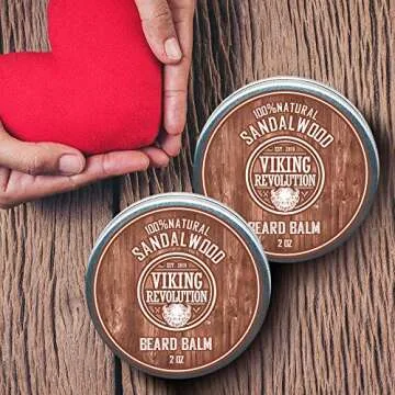 Viking Revolution Sandalwood Beard Balm - Beard Butter with Argan Oil, Beard Softener for Men with Jojoba Oil - Beard Moisturizer for Men with Beeswax - Beard Wax for Men (2oz, 2 Pack)