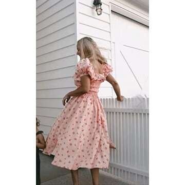 R.Vivimos Vintage Floral Midi Dress for Women - Summer Essential