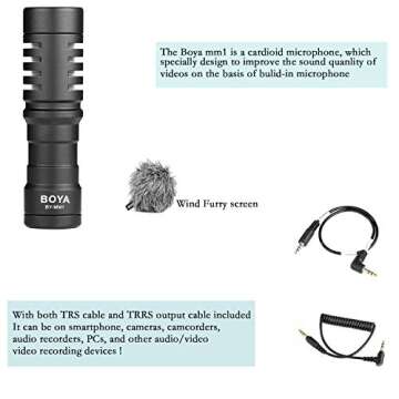 Boya by-MM1 Video Microphone YouTube Livestream Vlogging Recording Shotgun Mic for for iPhone X 8 8 ...