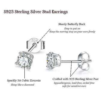Hypoallergenic Sterling Silver Cubic Zirconia CZ Stud Earrings Set for Womens Mens, 3 Pairs Small Round Simulated Diamond Studs for Cartilage Tragus Multi Piercing Ears 2mm / 3mm / 4mm