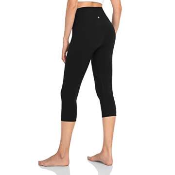 HeyNuts High Waisted Yoga Capris Leggings for Women, Tummy Control Workout Running Leggings Cropped Pants 19'' Black L(12)